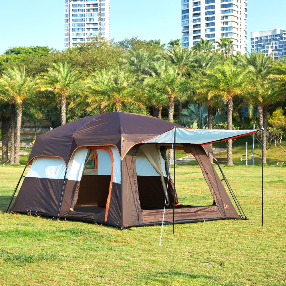 KTT Extra Large Tent rainfly and stakes provide wind resistance and anchoring