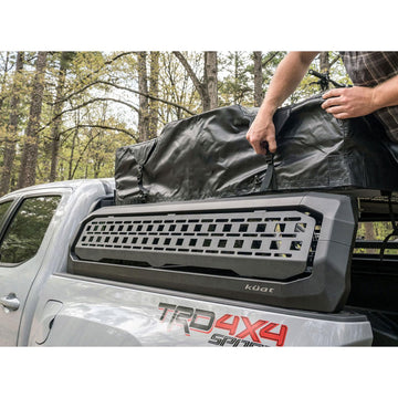 Kuat Ibex Molle Panel side view shows compact, accessible gear options for camping.