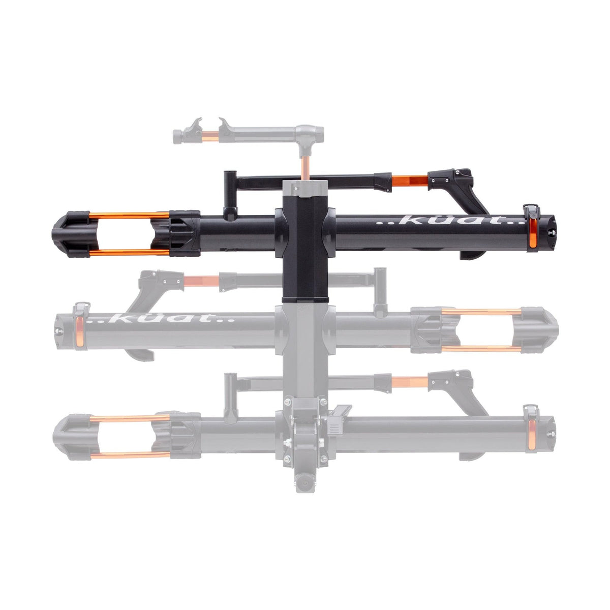 KUAT NV Add-On 2.0 side profile in gray-orange demonstrates upgraded 3-bike capacity.