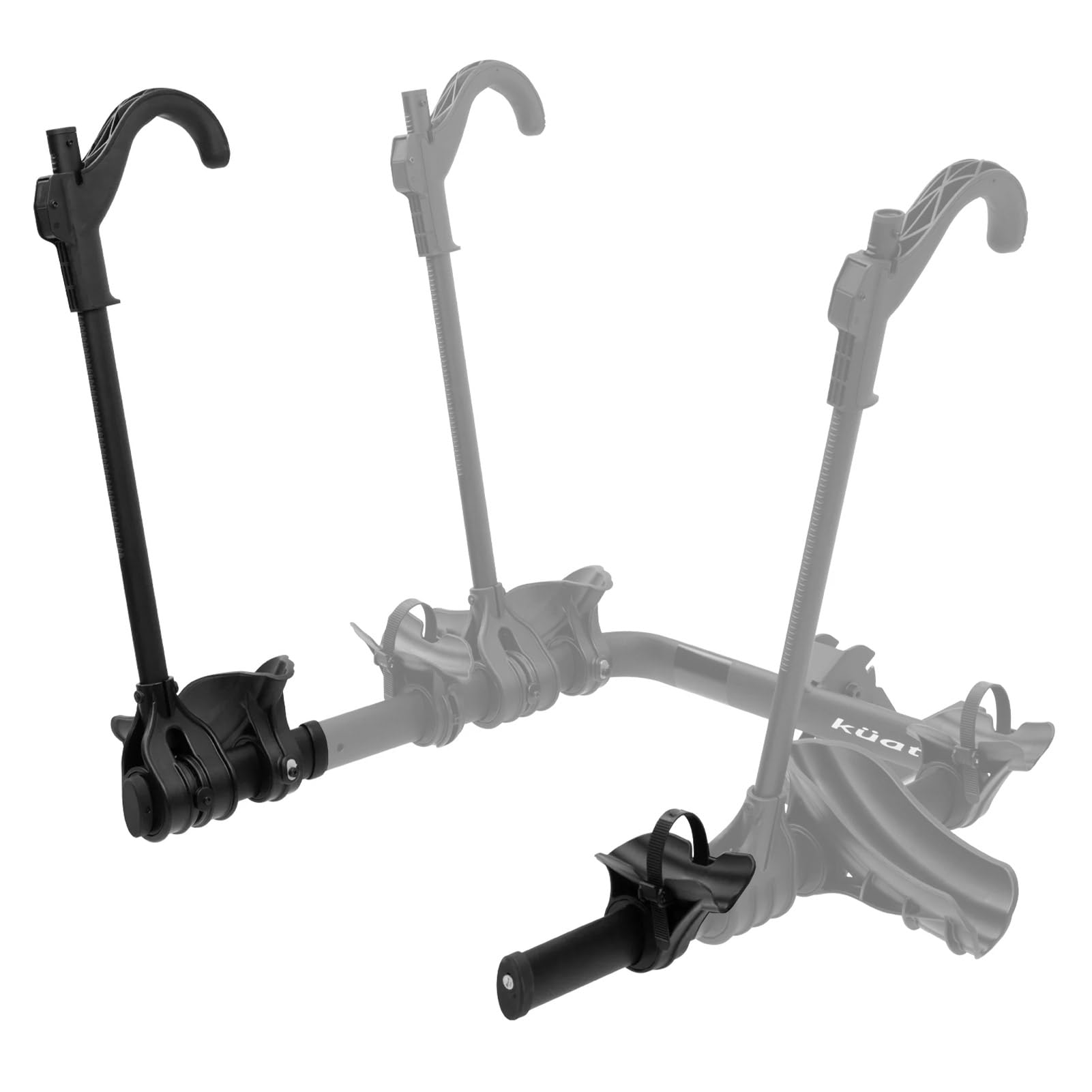 Kuat Transfer V2 1-Bike Add-On no-frame-contact design protects bike finishes during transport.