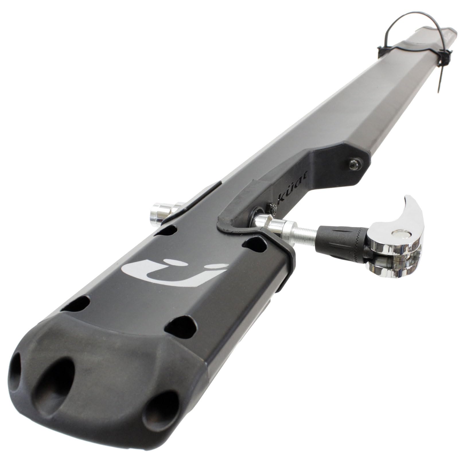 Kuat Trio integrated cable lock secures frame and rear wheel during transit.