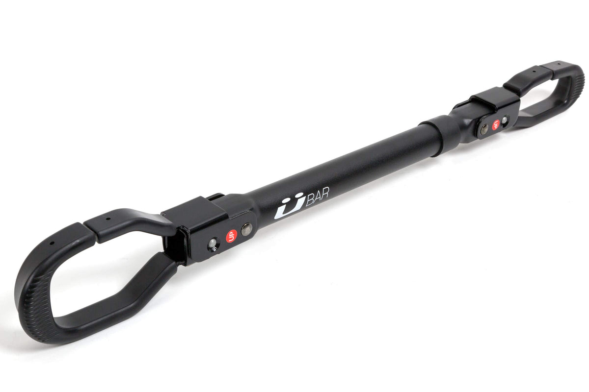 Kuat UBar cross-bar top-tube adapter, front view, enabling versatile frame fit