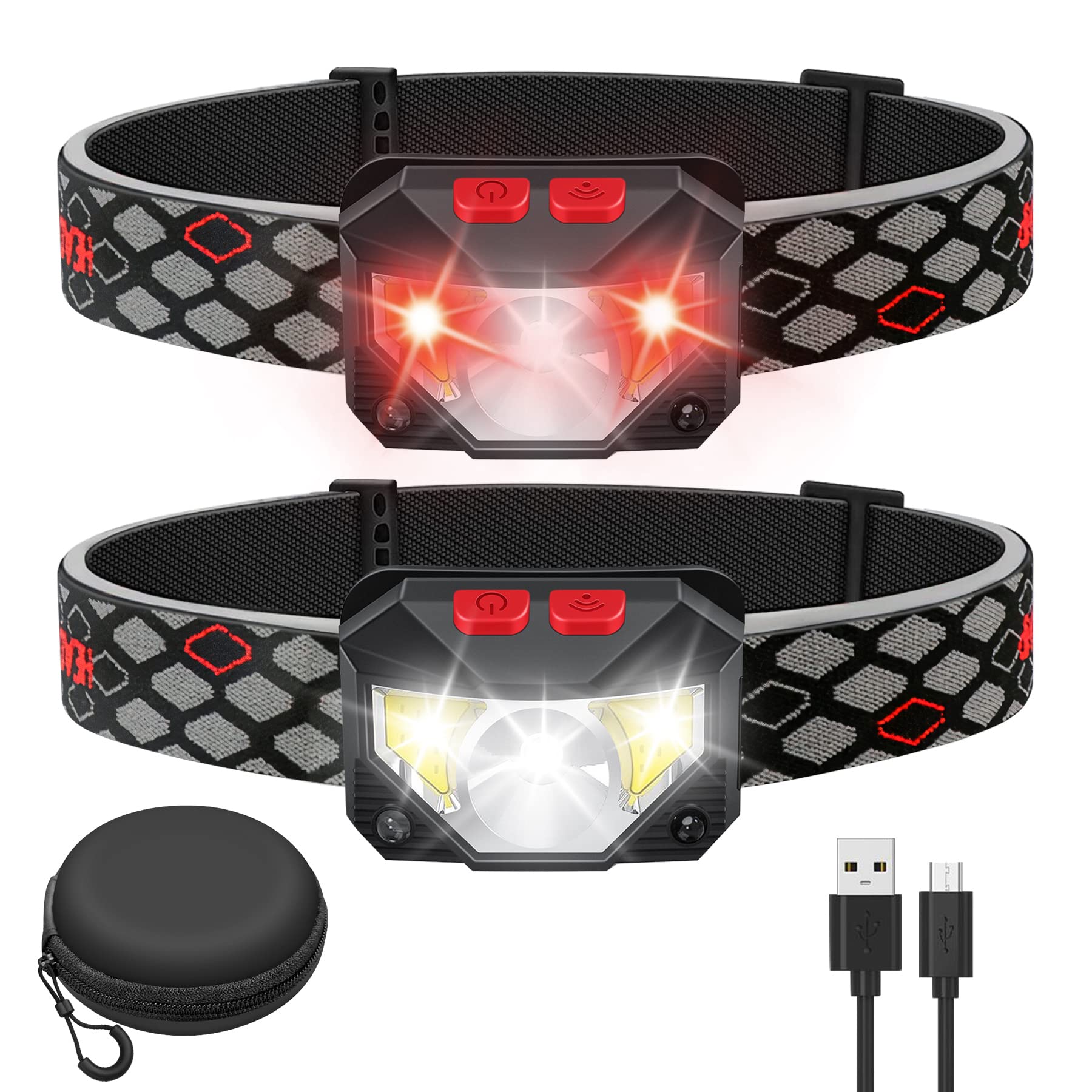Kucoal LED headlamp 2-pack front view for hands-free outdoor lighting and versatility