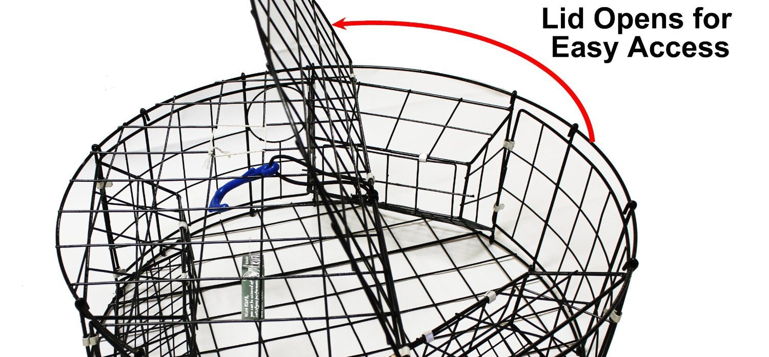 KUFA crab trap with three-entry tunnels improves capture chances.