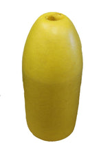 KUFA shrimp pot float in bright yellow seen from the front, highlighting high visibility for line location.