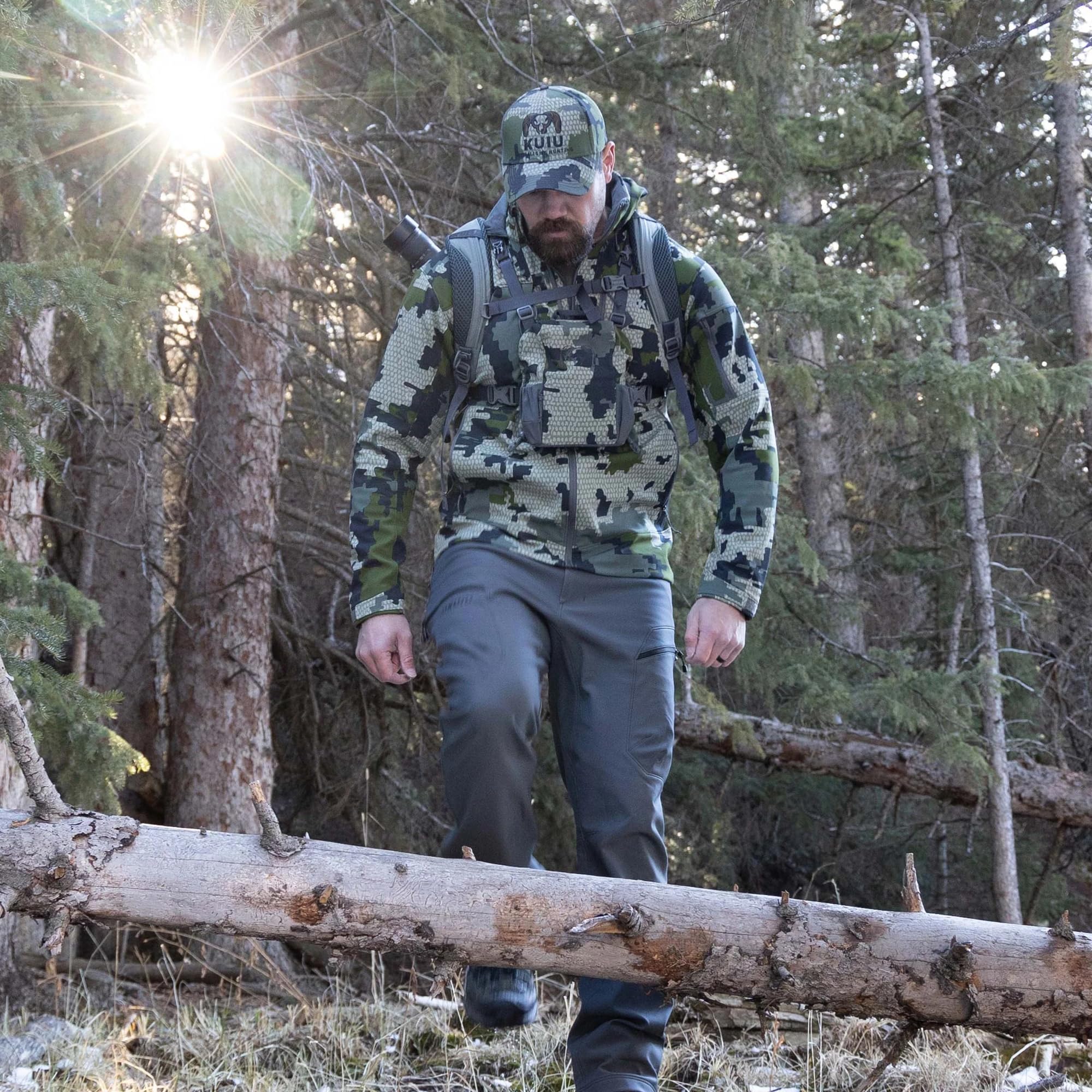 KUIU Guide Pro Pant gunmetal color shown on rugged hunting gear.