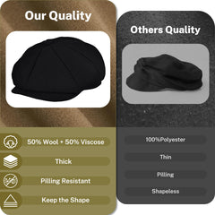 Handcrafted stitching and craftsmanship on KUJUHA Wool Newsboy Cap