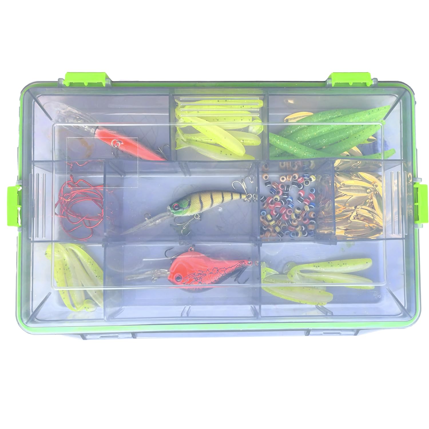 Inside Kulport 3600 tackle box with trays