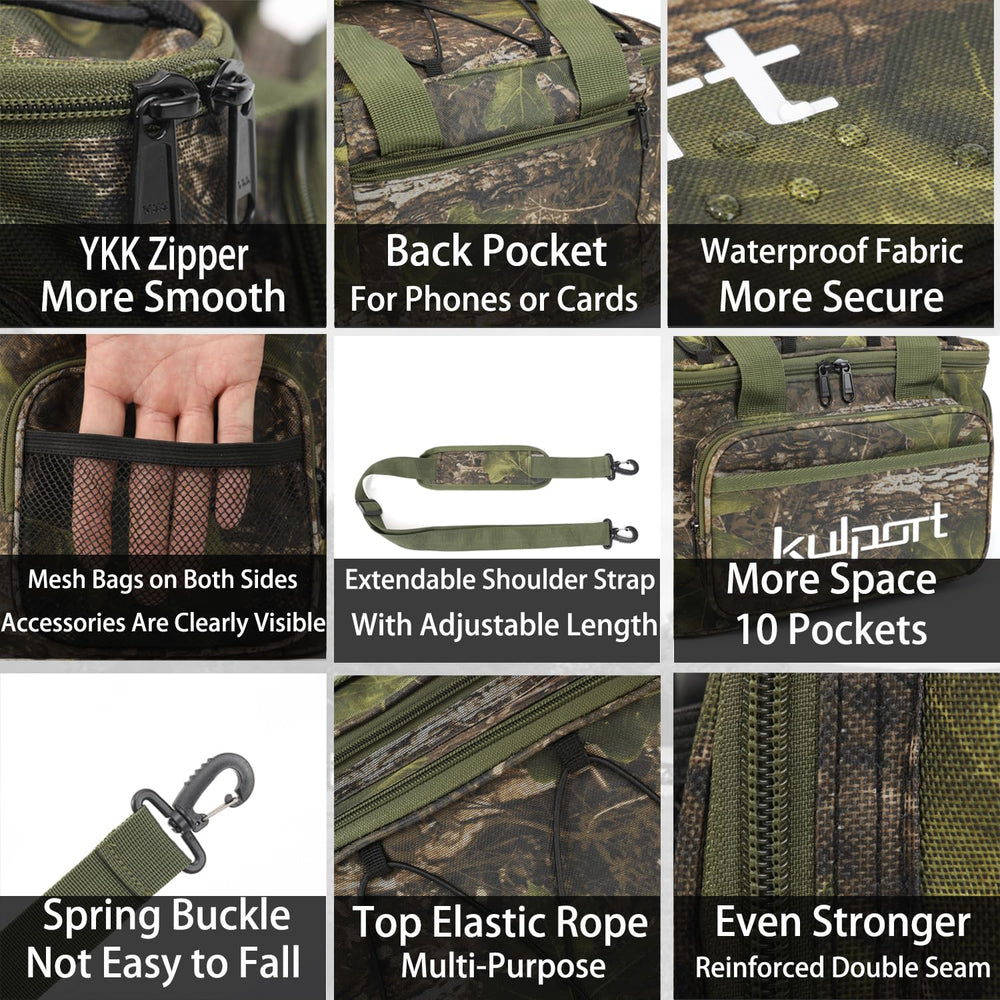 Kulport tackle bag padded shoulder strap enhances carry comfort.