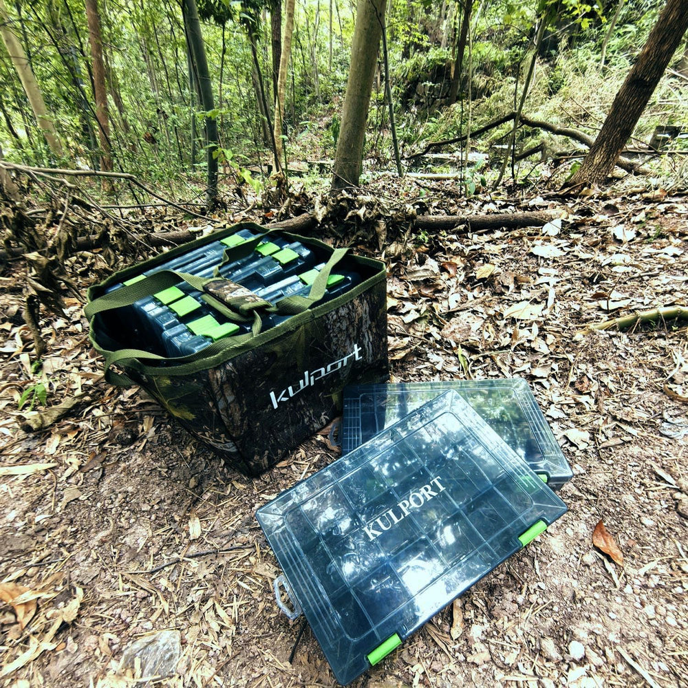 Inside view with tackle boxes arranged in Kulport bag