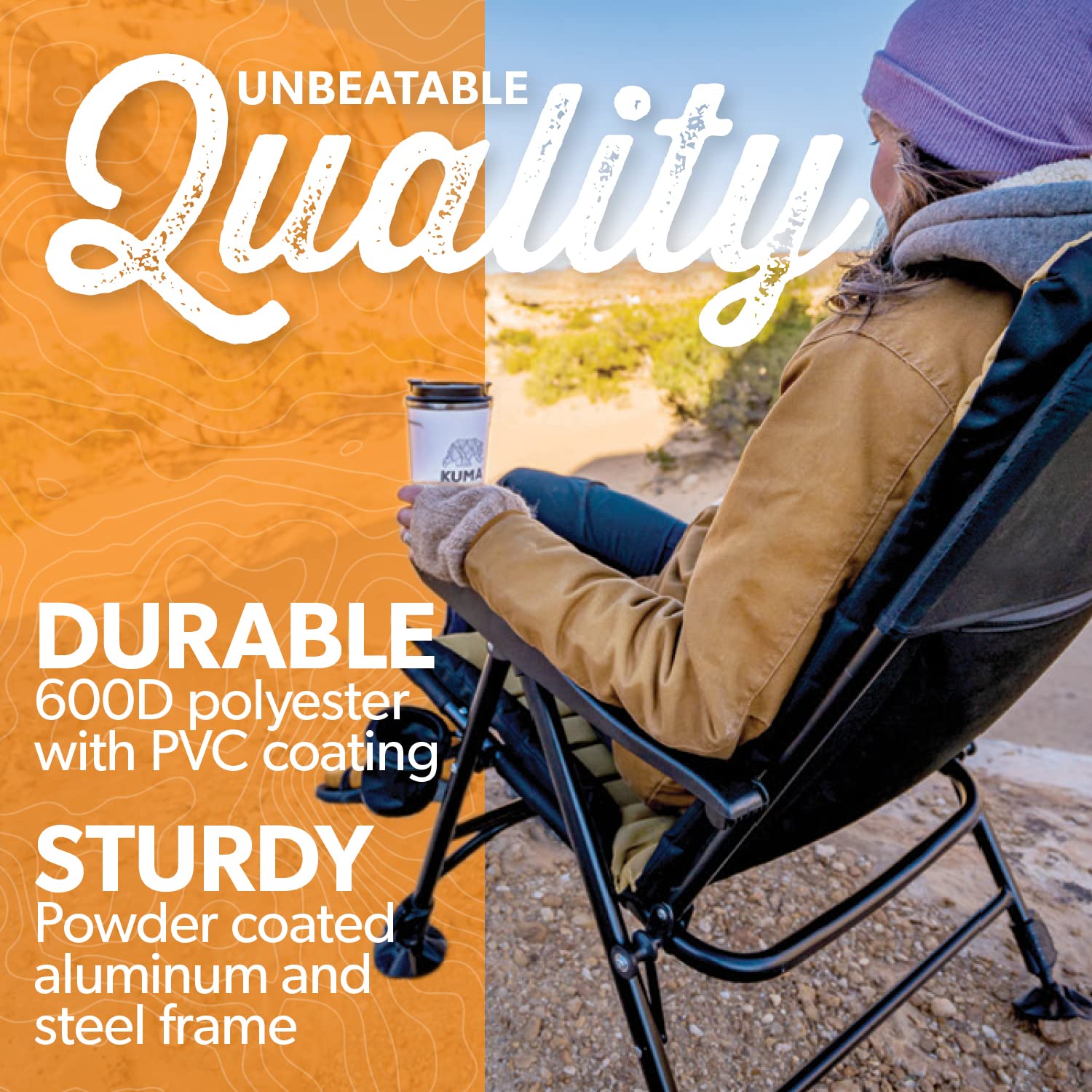 Kuma Off Grid Chair under-seat pocket stores phone and keys