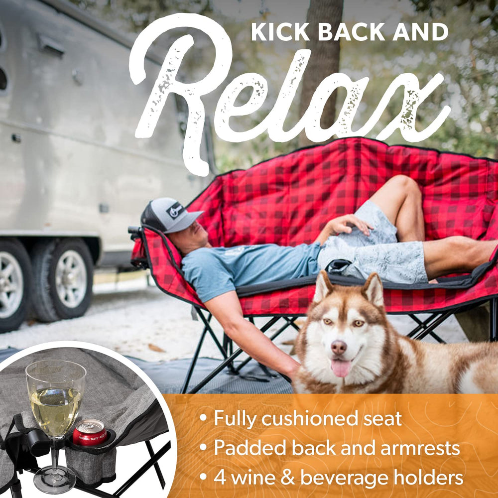 Two insulated cup holders and two wine glass slots within arm reach.