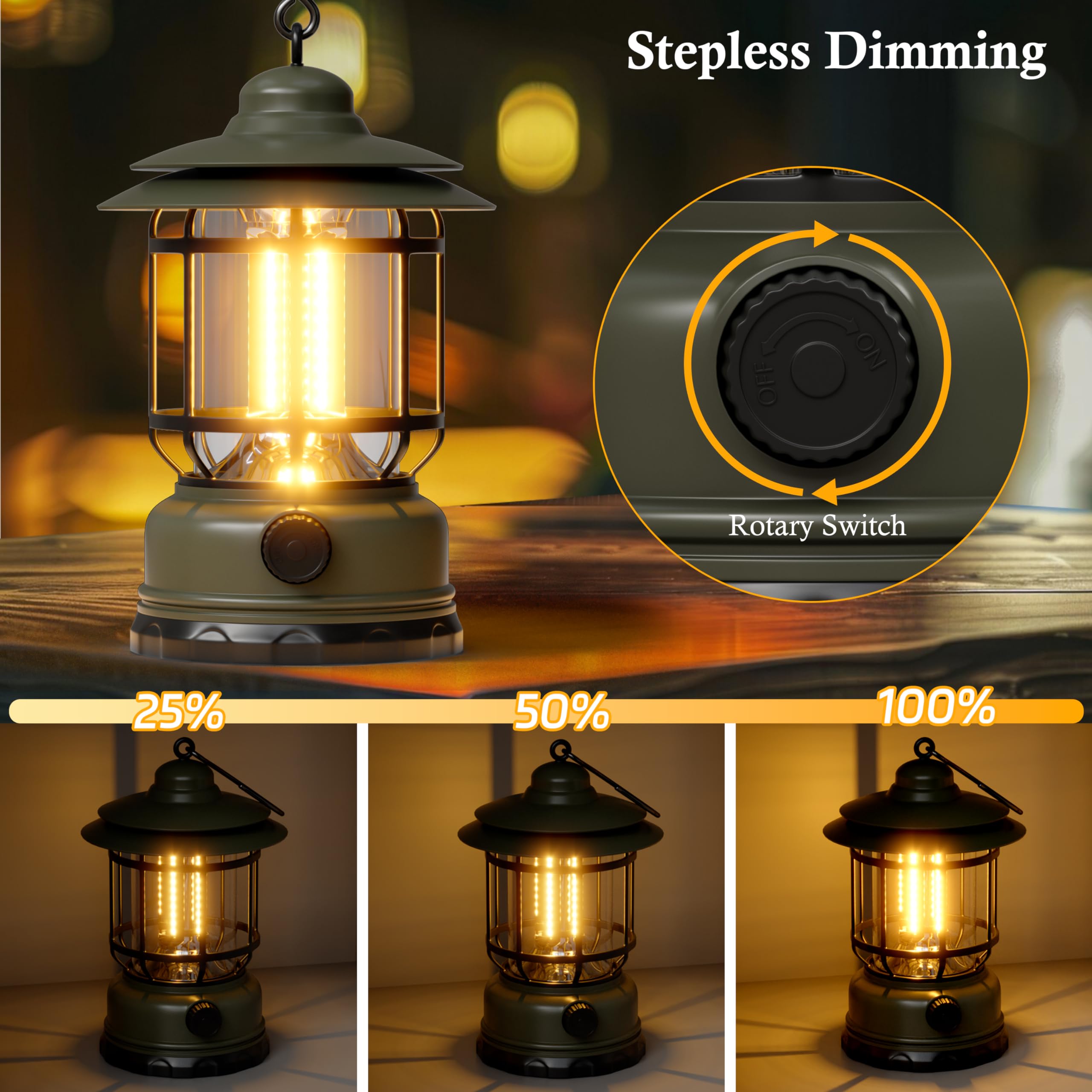 KUNDGLA retro-design lantern with 360-degree illumination for tent interiors.