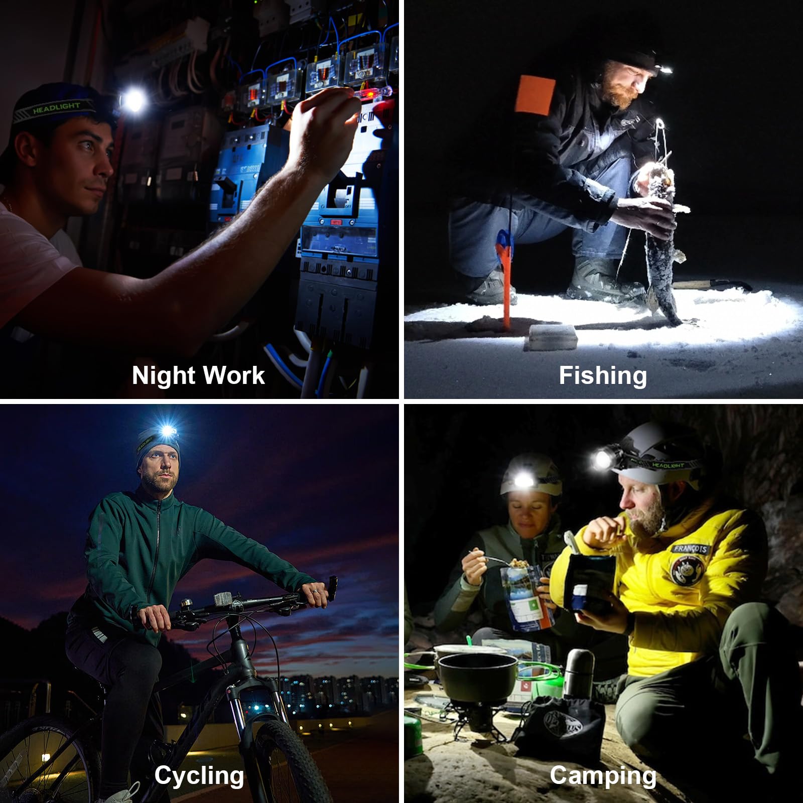 Kungf night-camping scene lights up campsite with headlamp