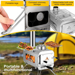KUNGKA tent stove heat-view window showcasing flames for safer, monitored burns