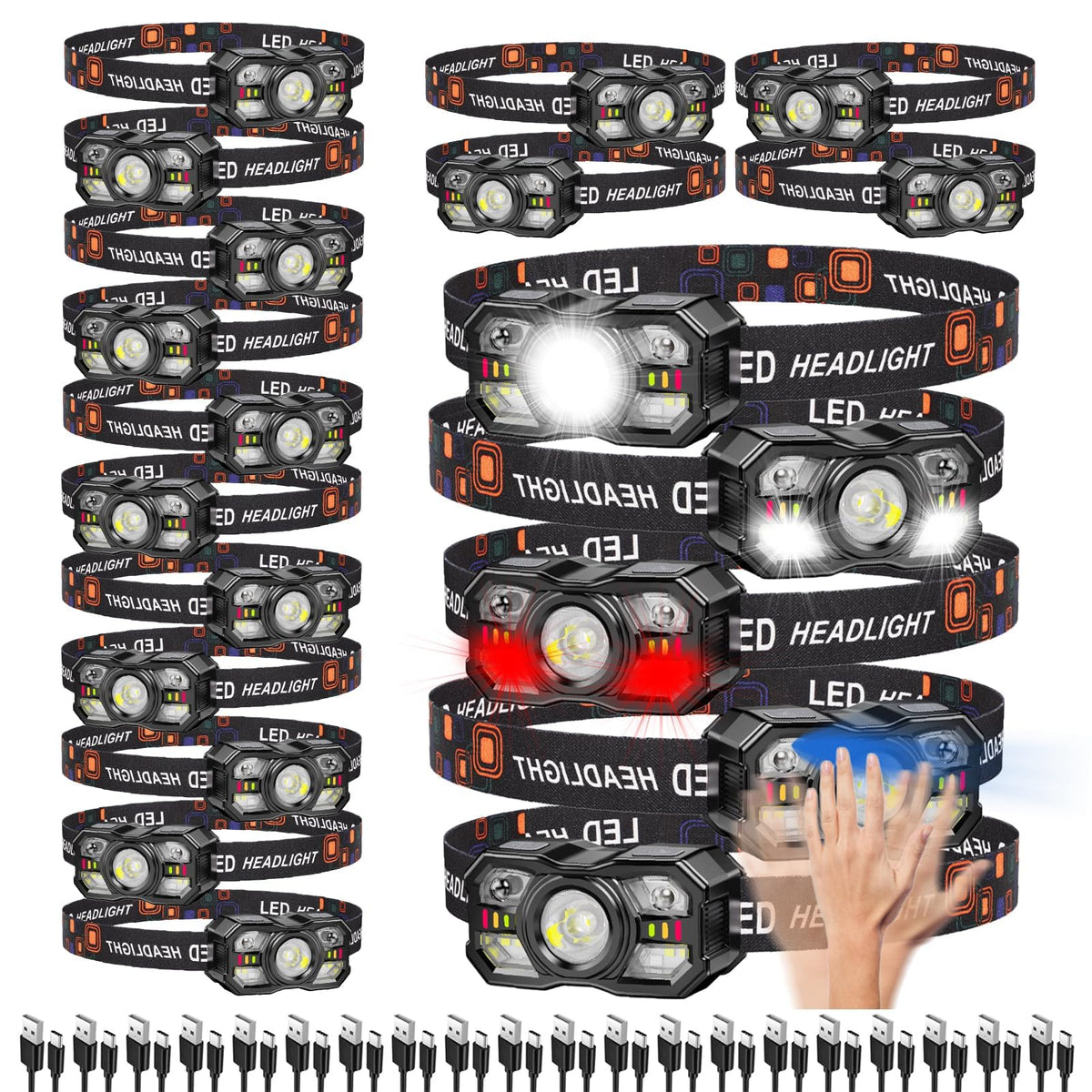 KunHe headlamp packaged as a 20-pack for gifting and bulk outdoor lighting.