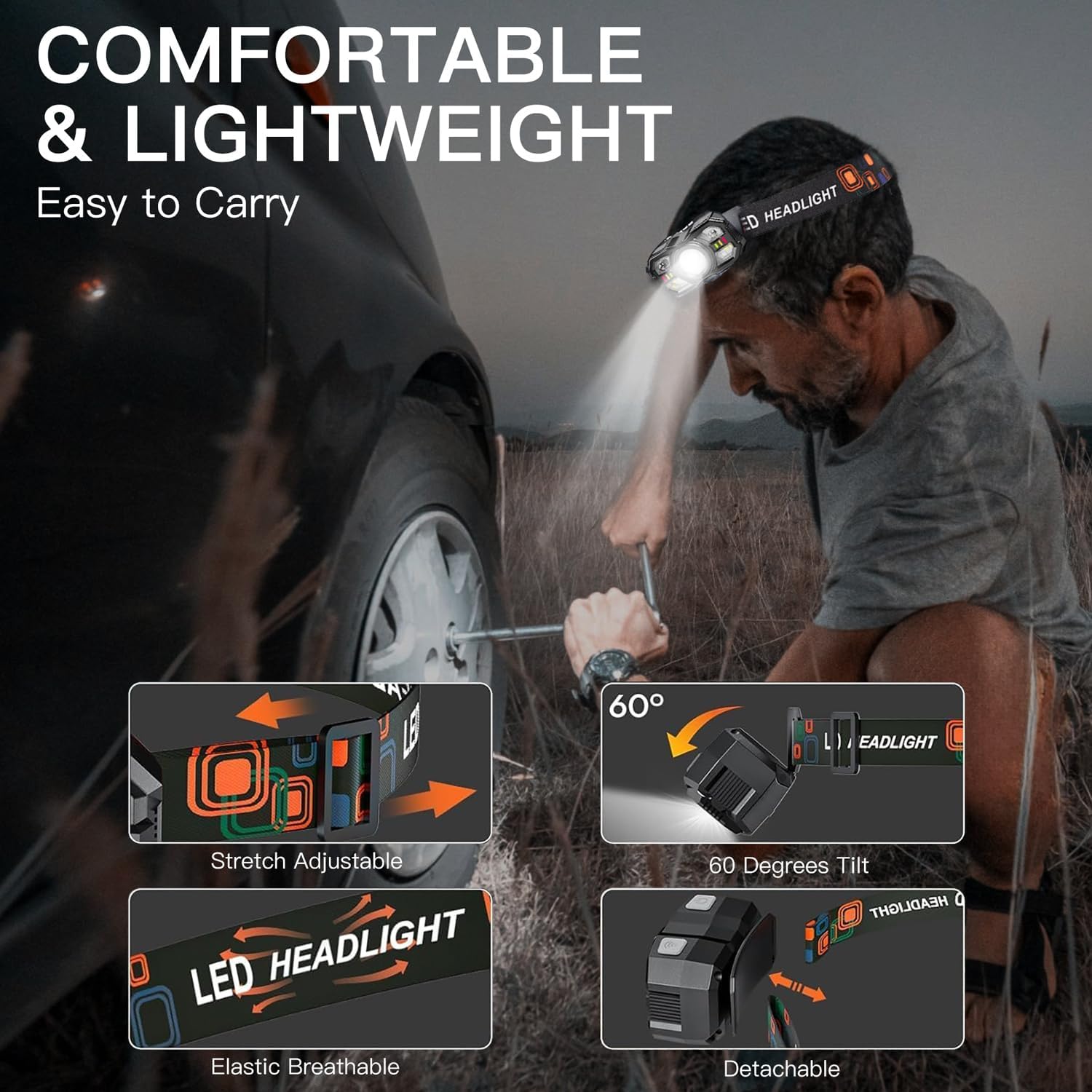 KunHe headlamp red light mode preserves night vision during night navigation.