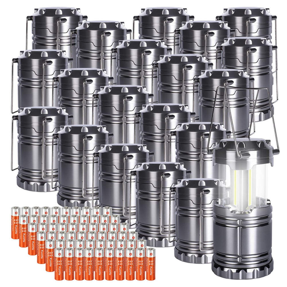 KunHe LED camping lantern 20-pack bundle with batteries included for ready outdoor lighting.