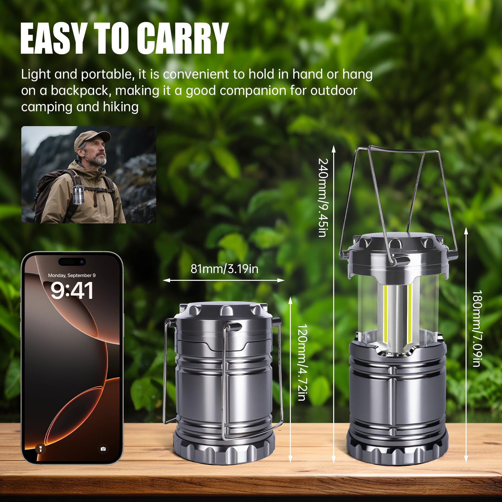 KunHe LED camping lantern delivers 360-degree light for complete area coverage.