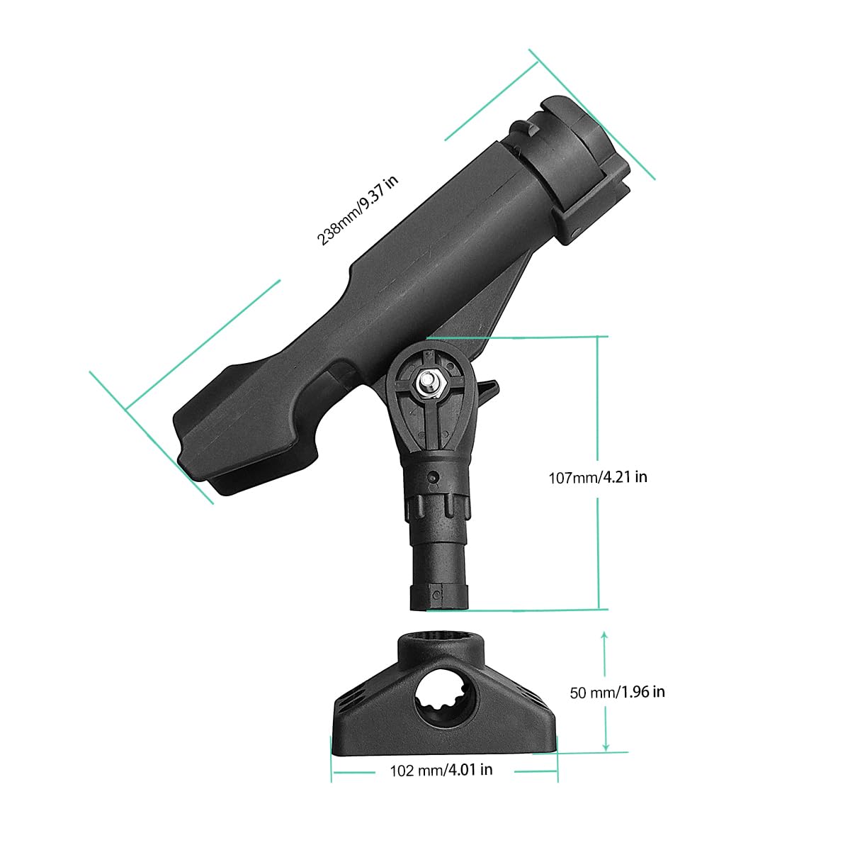 Rod holder with 130-degree tilt adjustment
