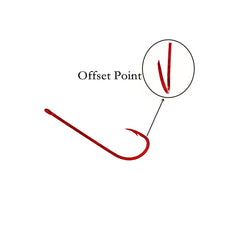 Turn-down eye offset hook showing two shank notches for bait