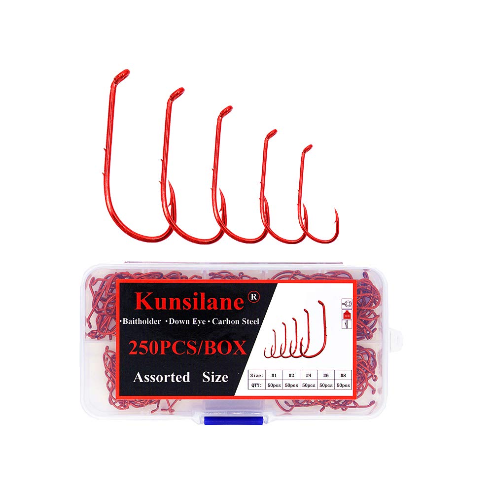 Kunsilane Baitholder Hook Red Down Eye Offset Long Shank - 1/0