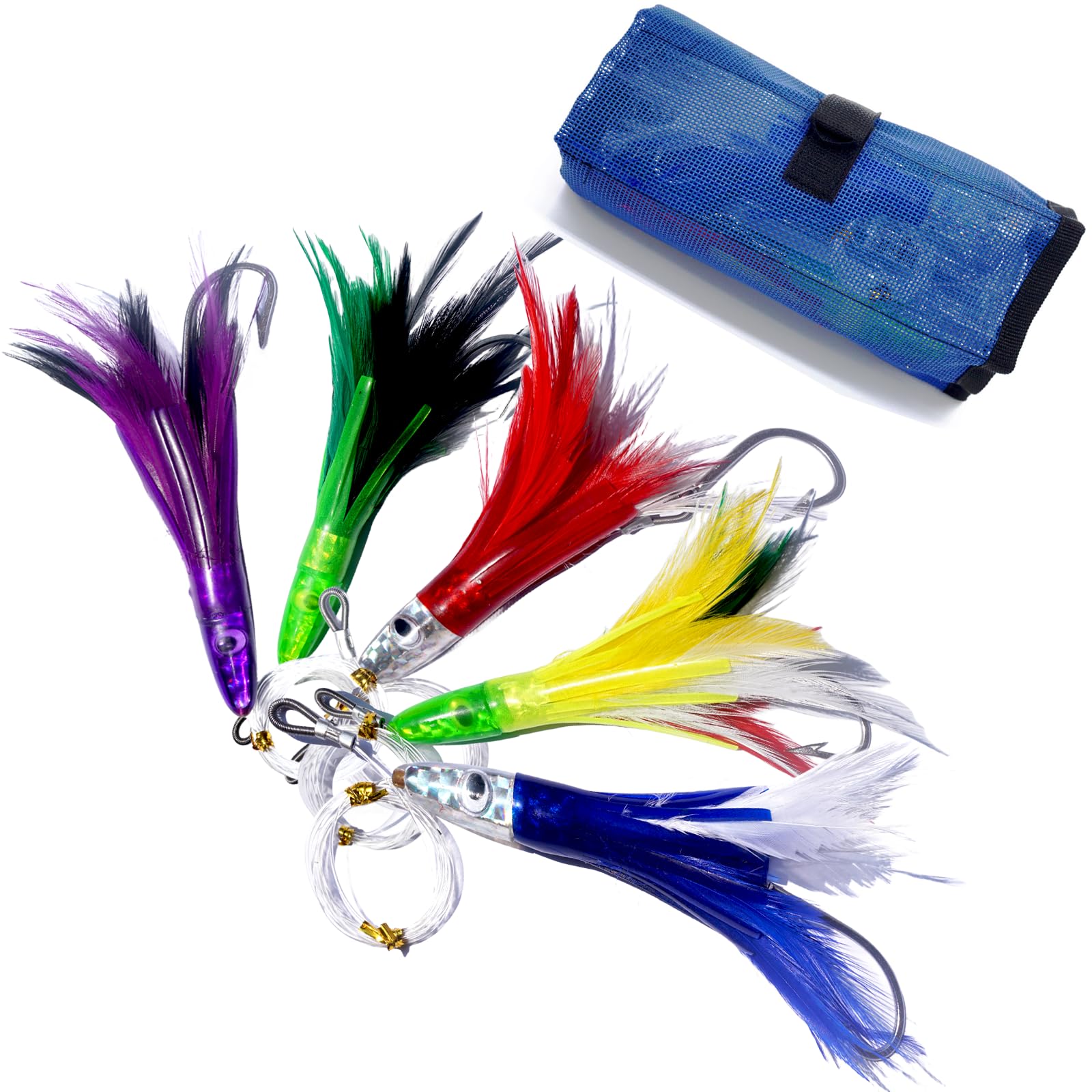 KUNSILANE set of 5 colors trolling lures fully rigged for saltwater success