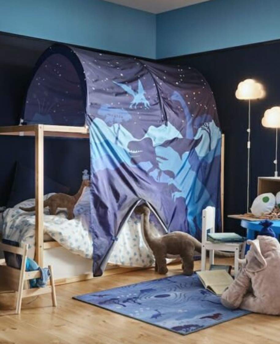 KURA Dinosaur Bed Tent material texture, durable, lightweight fabric for active kids.