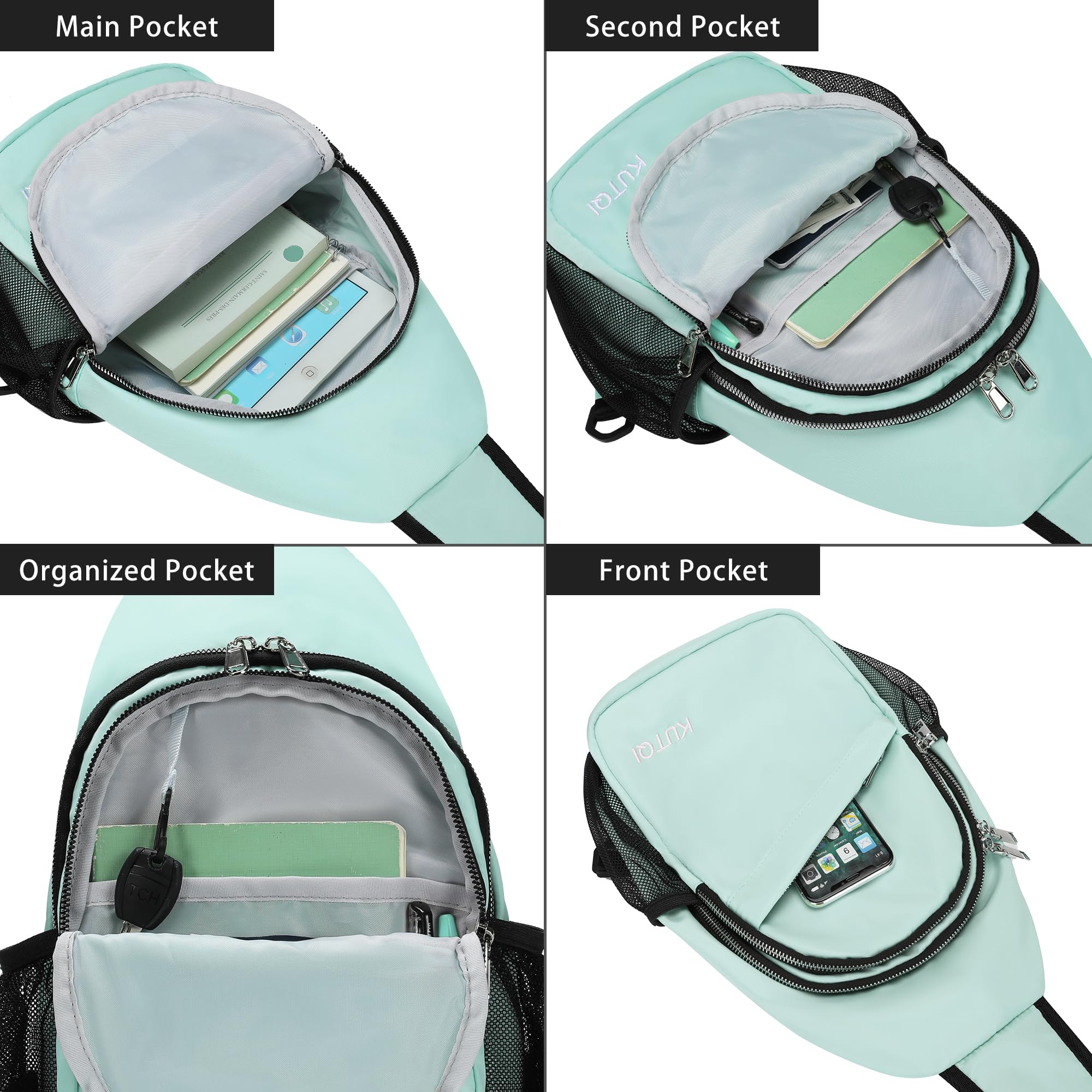 KUTQI adjustable shoulder straps for left or right wear.