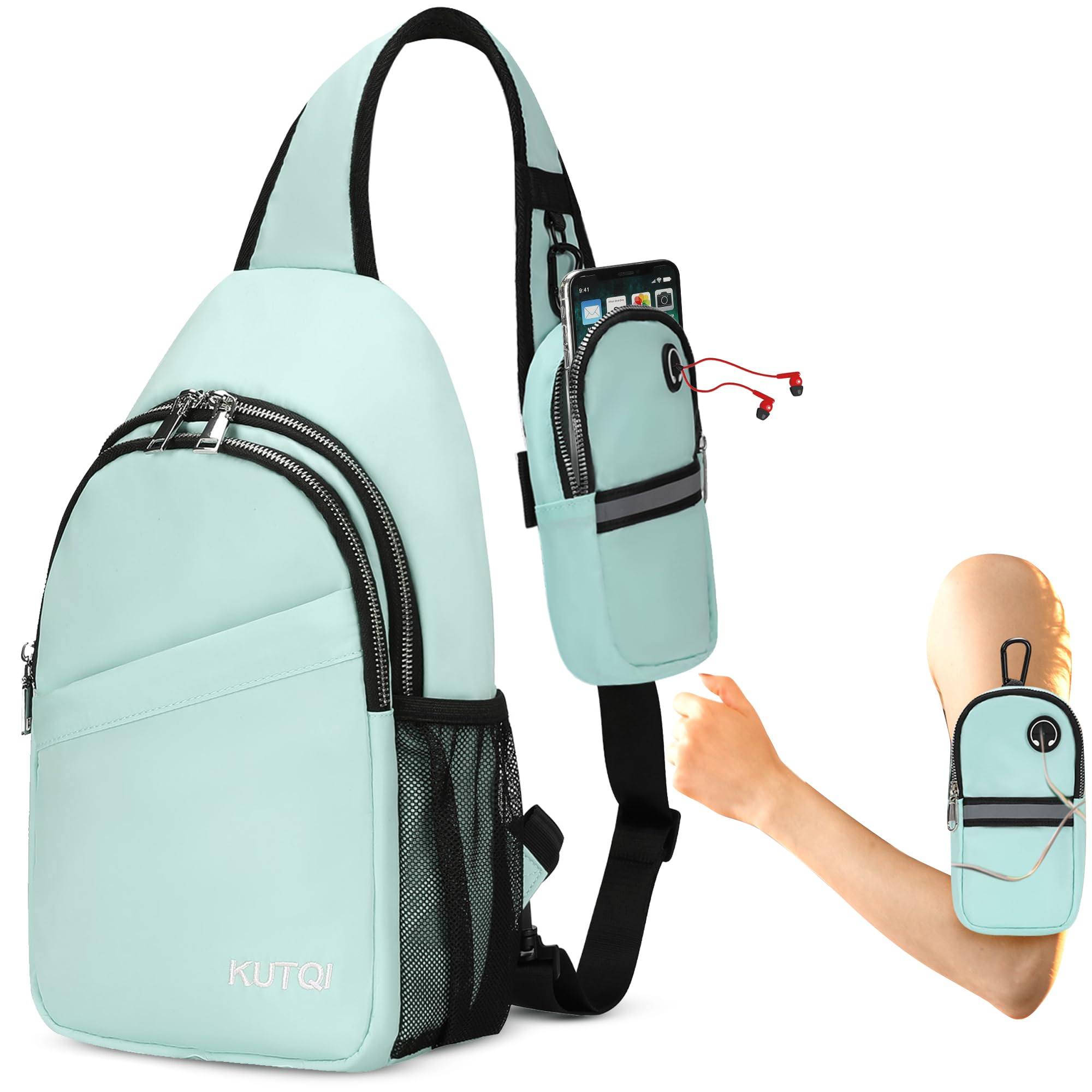 KUTQI crossbody sling backpack front view for easy everyday carry and organization.