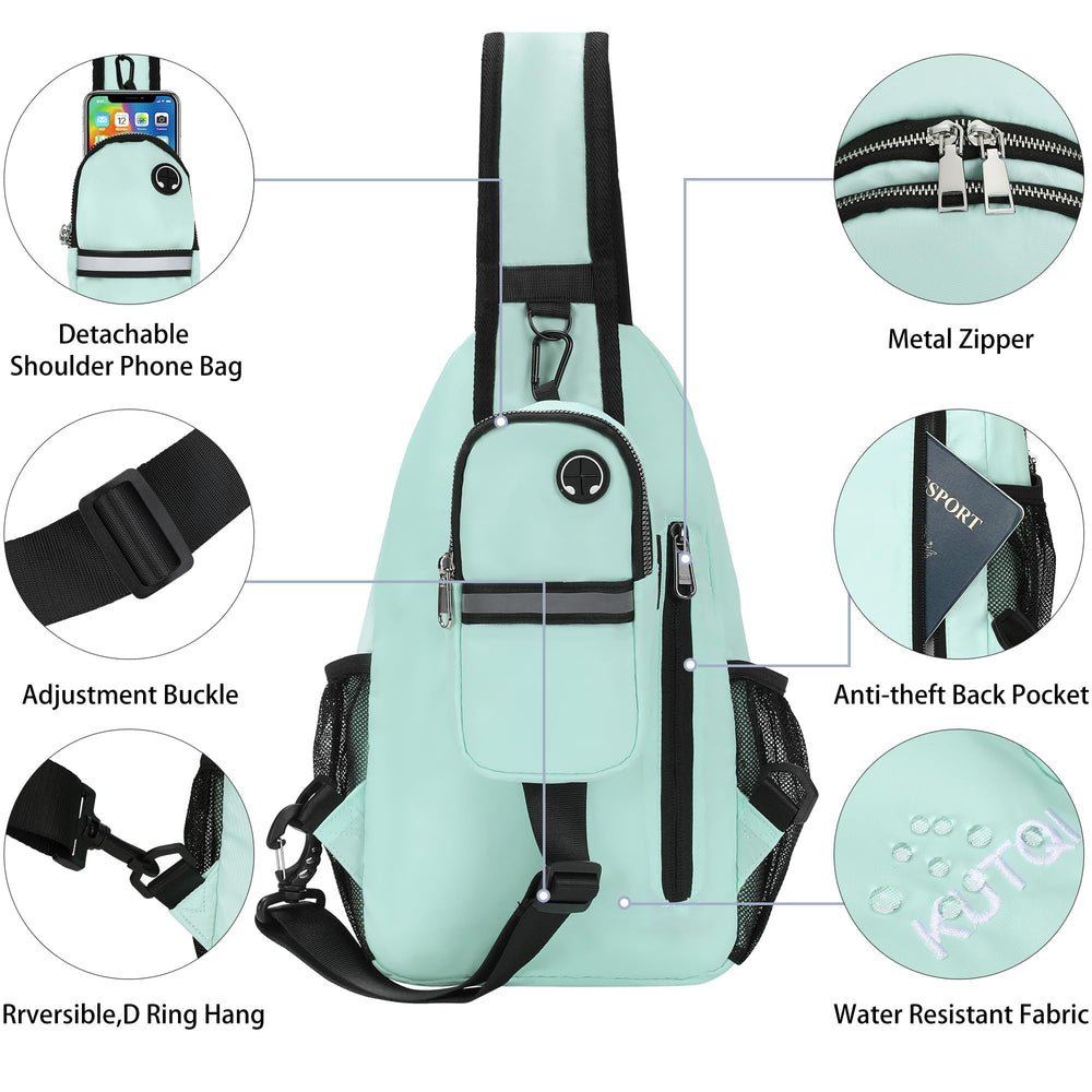 KUTQI lightweight sling bag for travel, hiking, daily use.