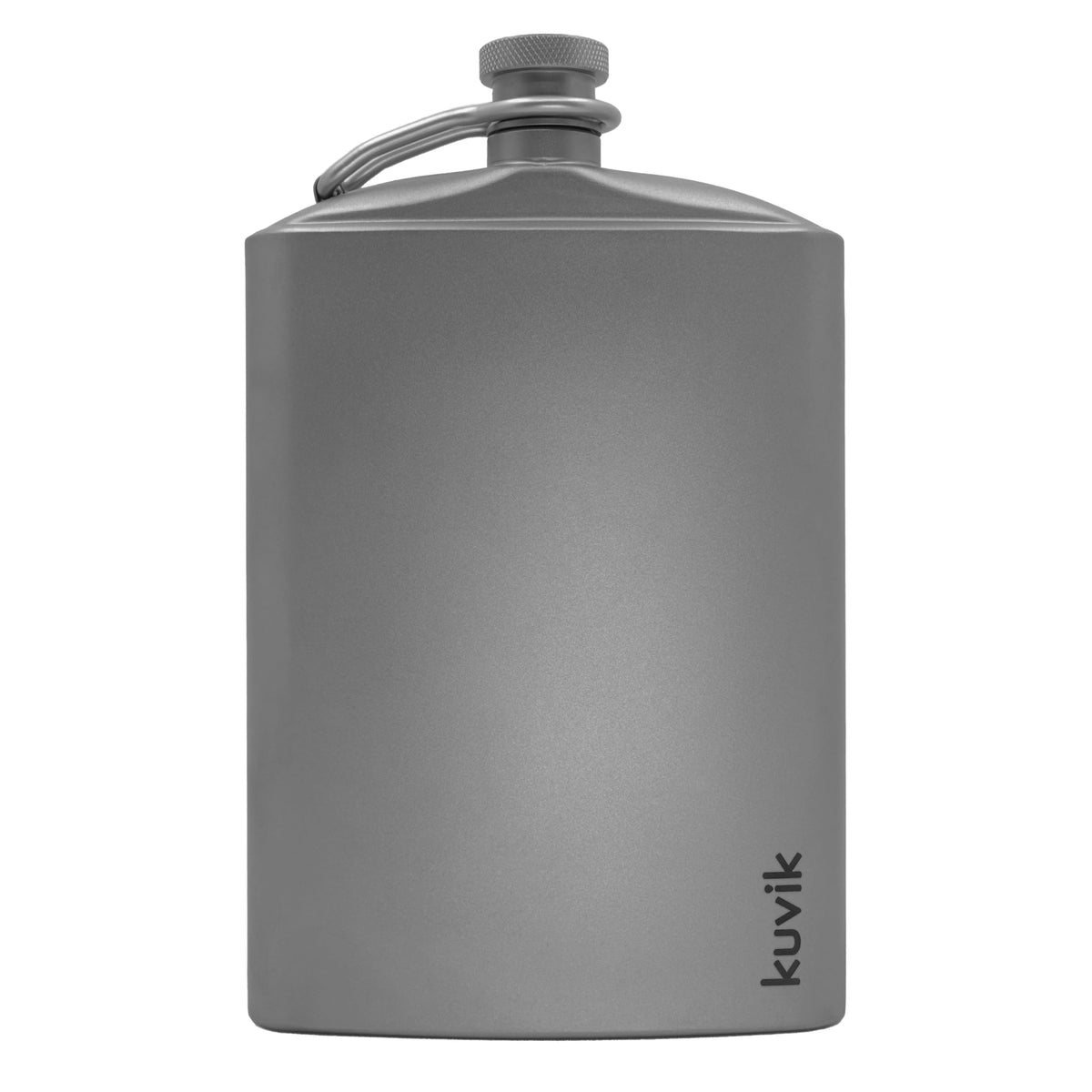 Kuvik titanium flask front view highlights ultralight design for backpacking