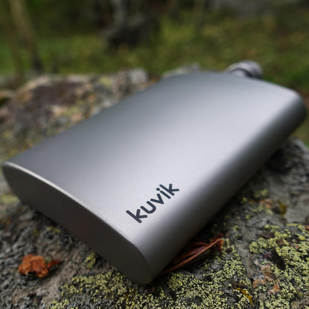 Kuvik titanium flask in padded case shows added protection during transport