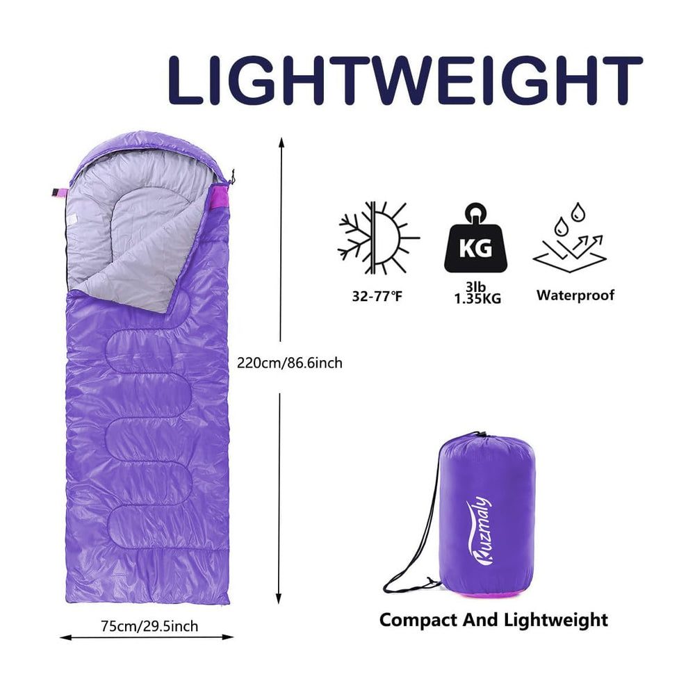 Kuzmaly camping sleeping bag compression sack demonstrates easy packing and transport.