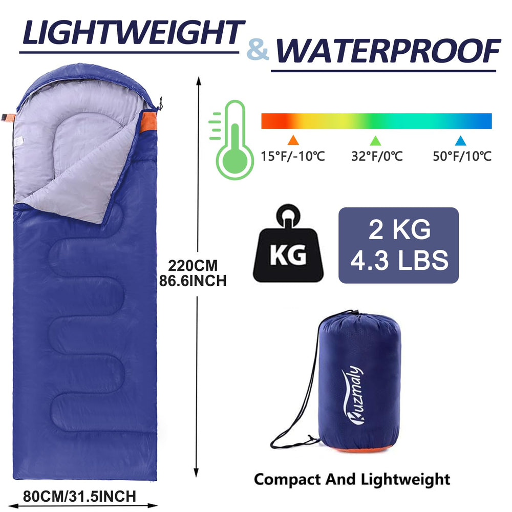 Kuzmaly camping sleeping bag laid-out interior emphasizes soft fill and breathable fabric