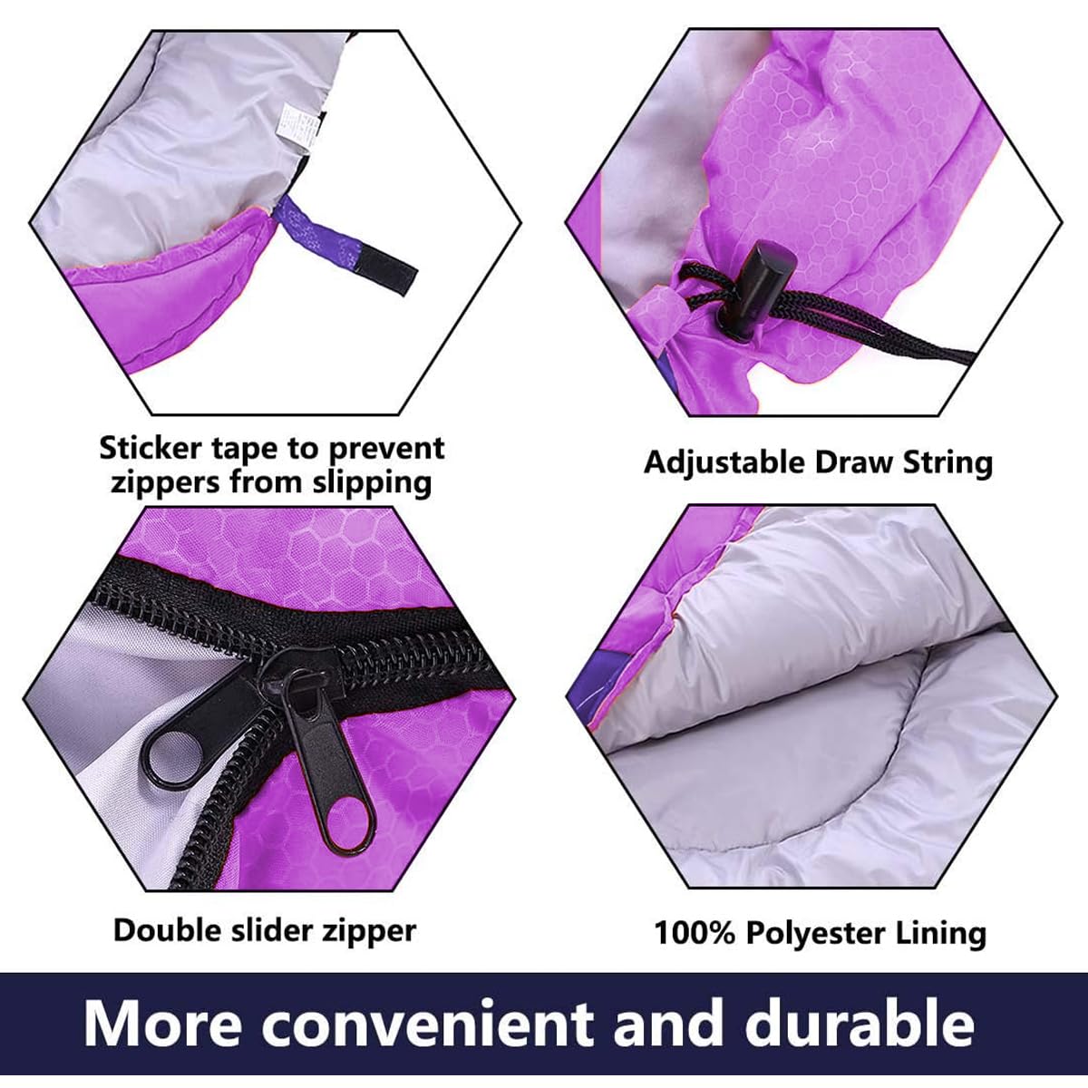 Kuzmaly sleeping bag waterproof finish keeps moisture out during damp nights.