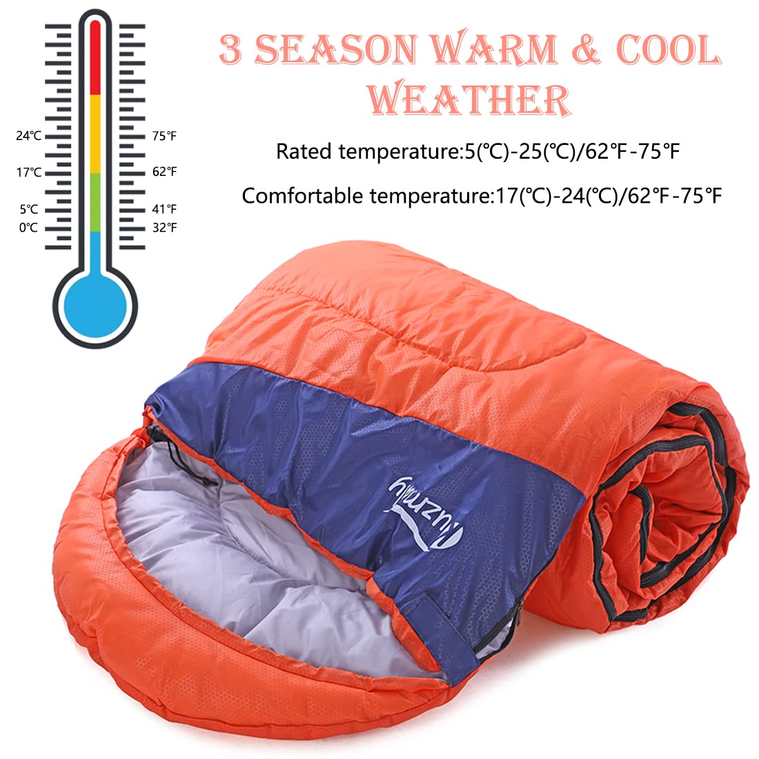 Kuzmaly sleeping bag waterproof outer shell demonstrates durable protection against damp conditions.