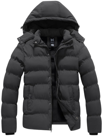 KVE men's hooded winter coat front-zip detail highlights wind resistance and warmth