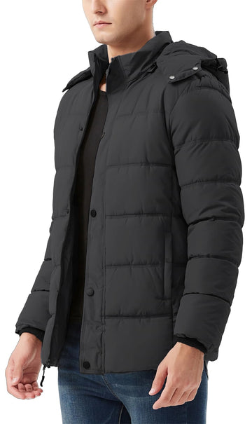 KVE men's hooded winter coat pocket-layout shows secure storage options