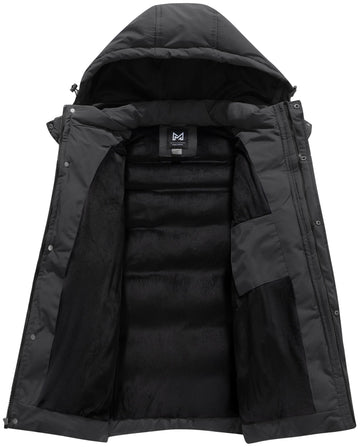 KVE men's hooded winter coat quilted-detail close-up emphasizes premium down-alternative warmth