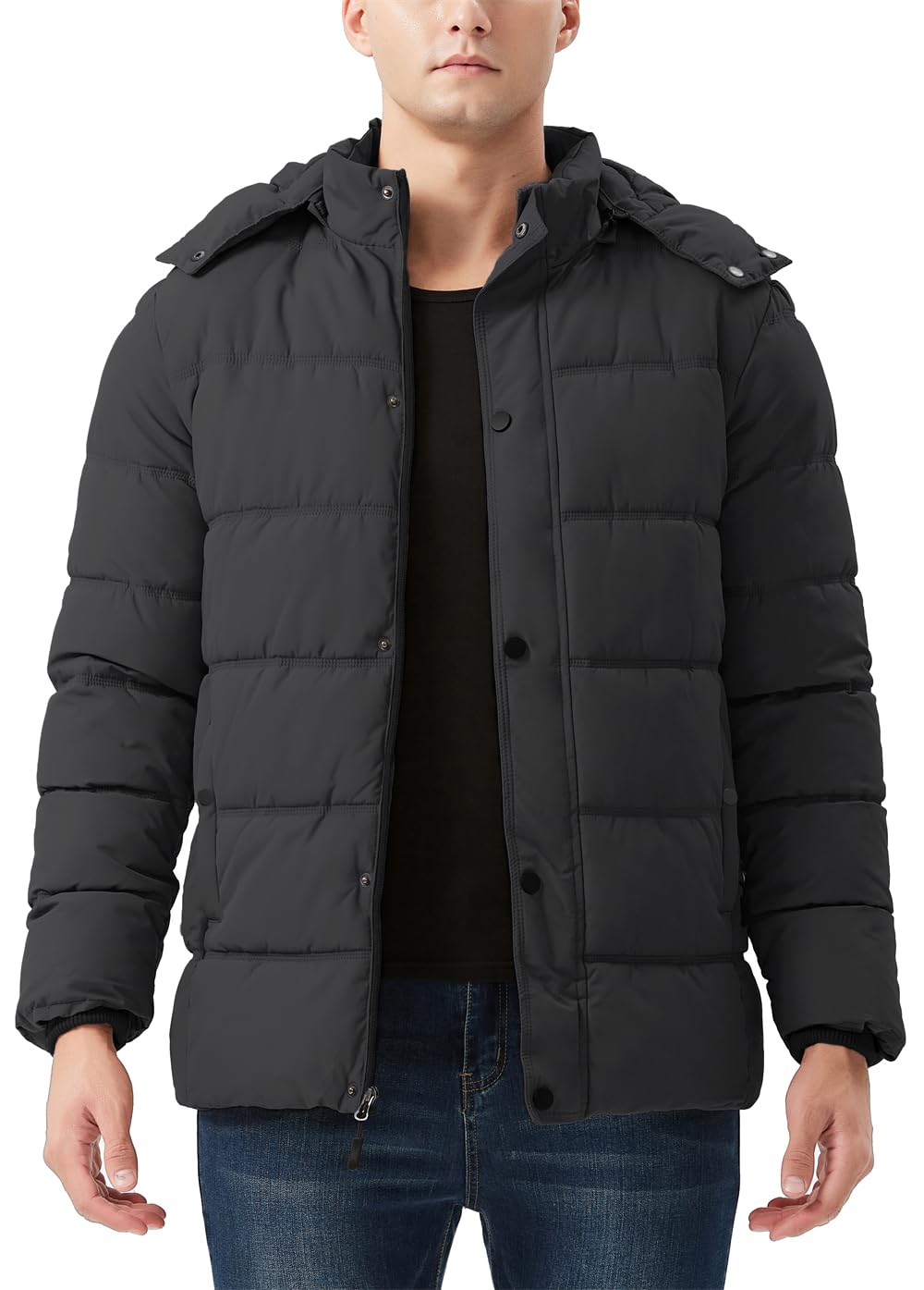 KVE men's hooded winter coat removable-hood illustrates customizable weather protection