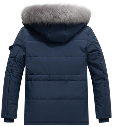 KVE men's winter parka with detachable hood showcases versatile styling for cold days.