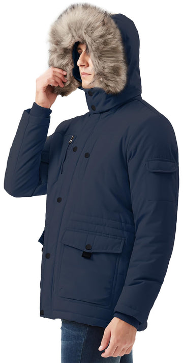 KVE parka with detachable faux fur trim offers a sleek, adaptable look.