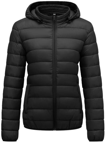 KVE women's hooded packable coat windproof shell keeps you warm during brisk commutes.