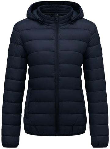 KVE women's hooded packable ultra-light coat navy outerwear for travel