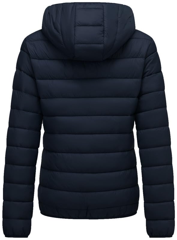 KVE navy packable pouch jacket showing on-the-go warmth