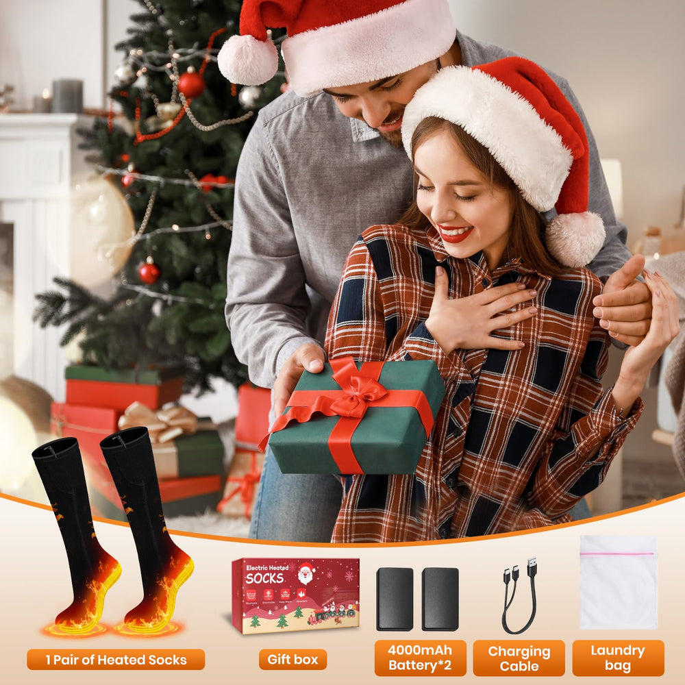 KWANCHOO Christmas gift heated socks deliver cozy warmth on cold days.