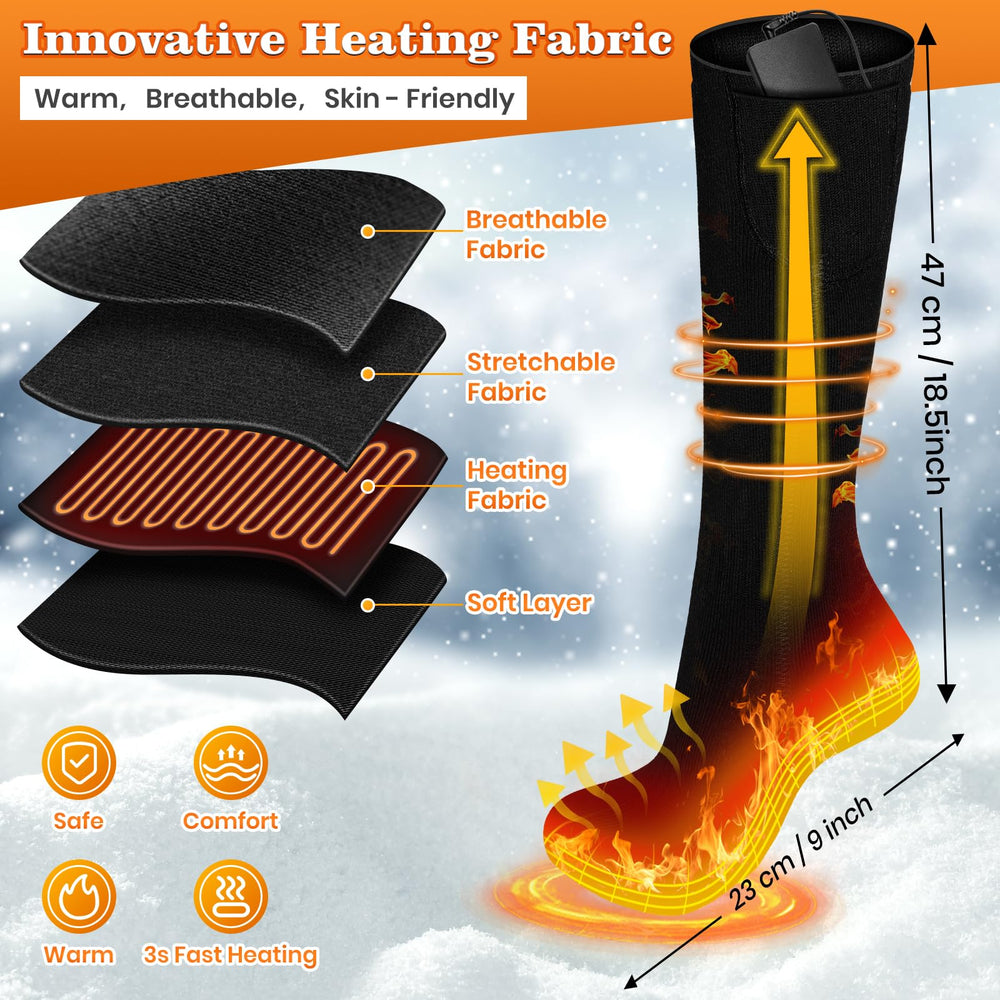 KWANCHOO heated socks with three heating levels for customizable comfort.