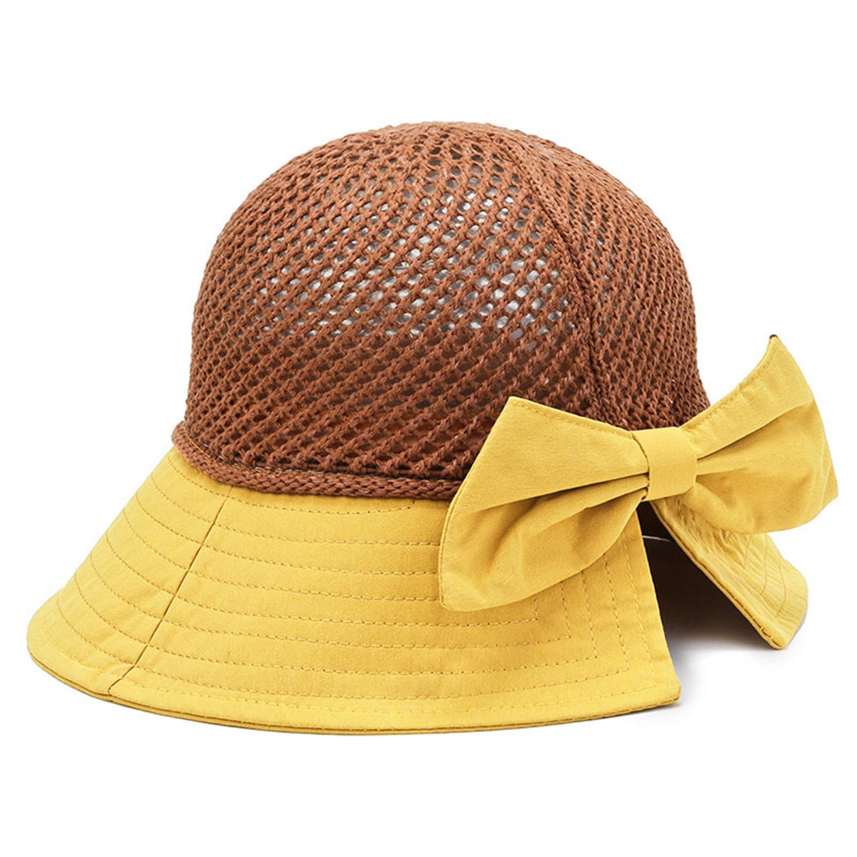 KXF Women Summer Mesh Sun Hat - Front view with bow decoration