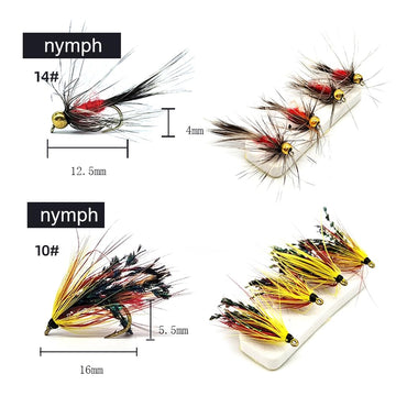 Hare's ear and pheasant tail nymphs in Kylebooker 64pcs kit